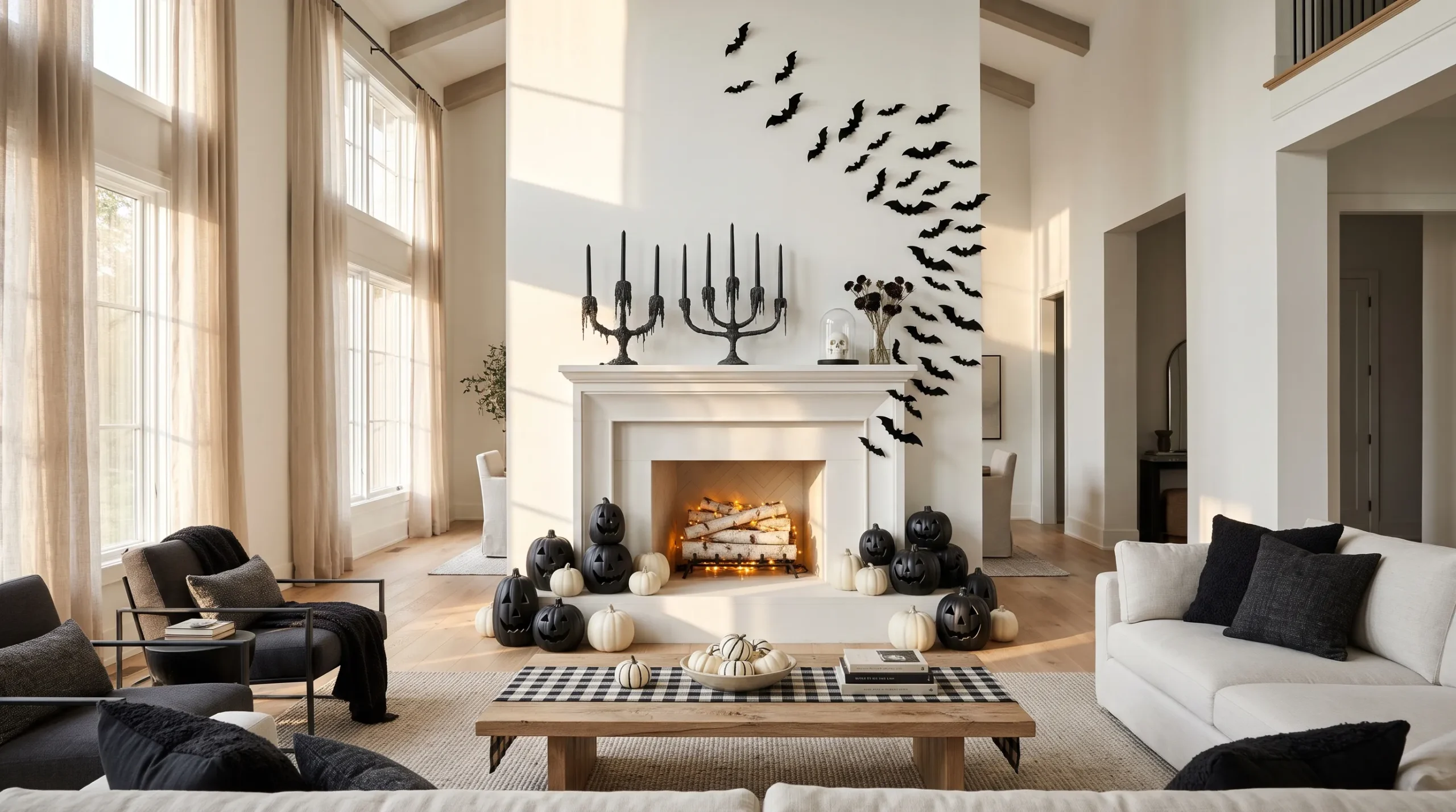 Black and white Halloween decor