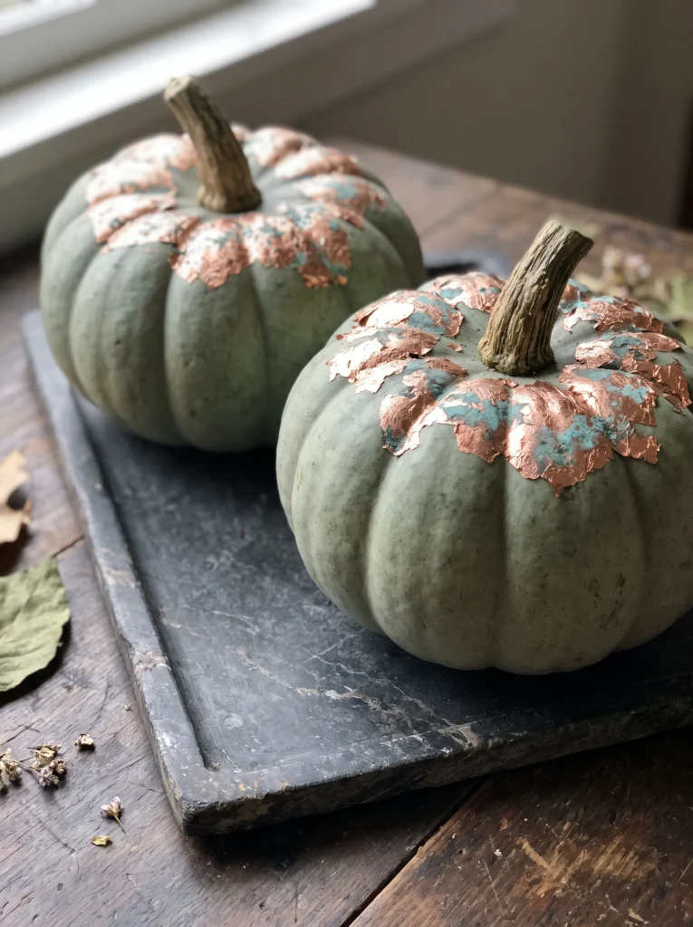 Antiqued Verdigris and Copper Leaf Accents