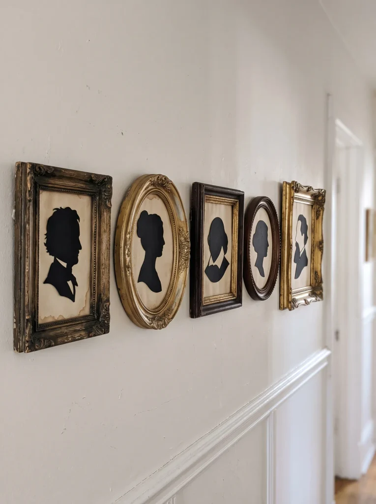 Black Silhouette Cameo Portraits in Thrifted Gilt Frames