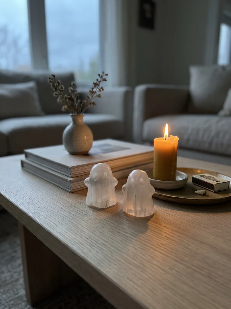 Carved Alabaster and Selenite Crystal Ghost Accents