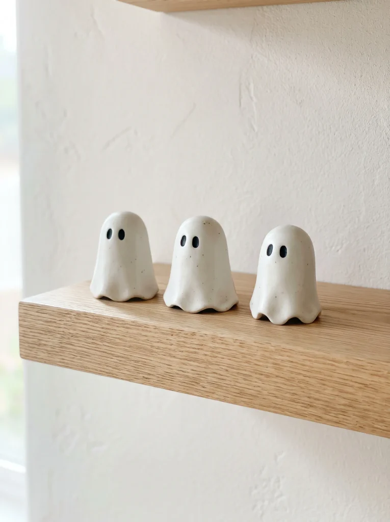 Ceramic Ghost Trio with Hand-Painted Pitch-Black Eyes