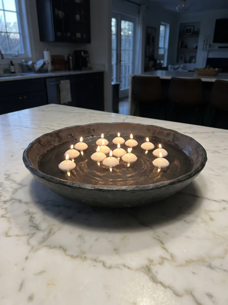 Chalkboard Ceramic Cauldron with Floating White Tallow Tapers