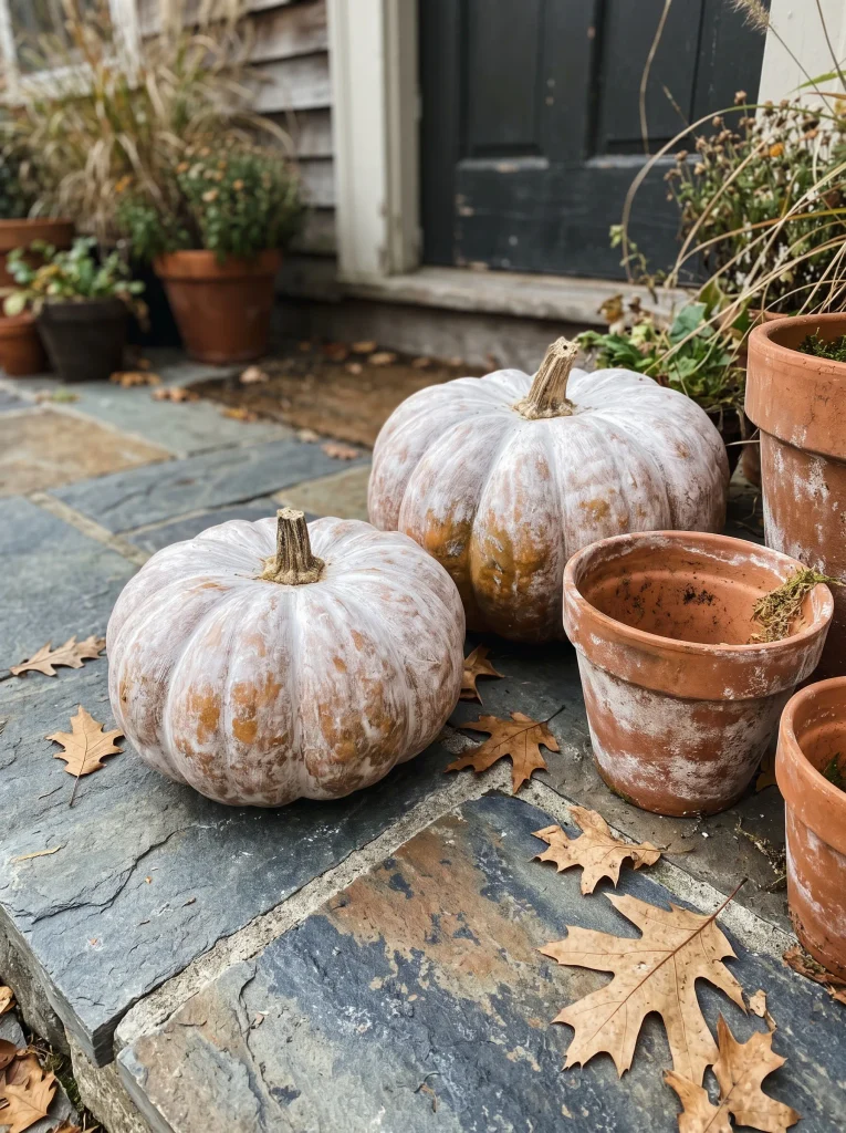 Chalky Limewashed Terracotta Pumpkins