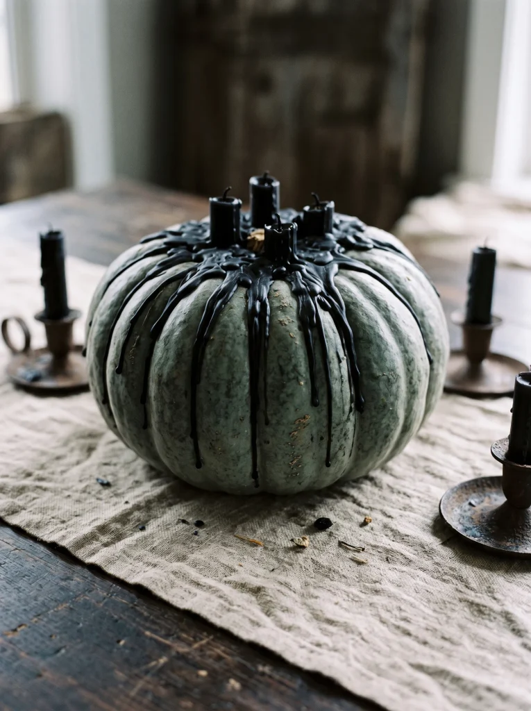 Charcoal Dripped Wax on Slate-Blue Gourds