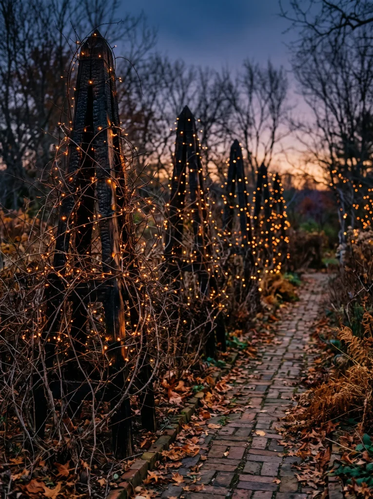 Charred Timber Obelisks and Iron Trellis Run