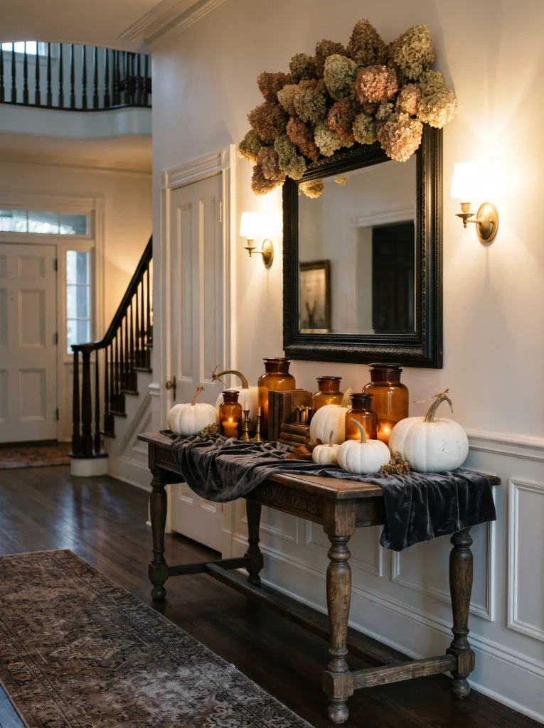 Curated Foyer Vignette for Halloween Entryway Decor