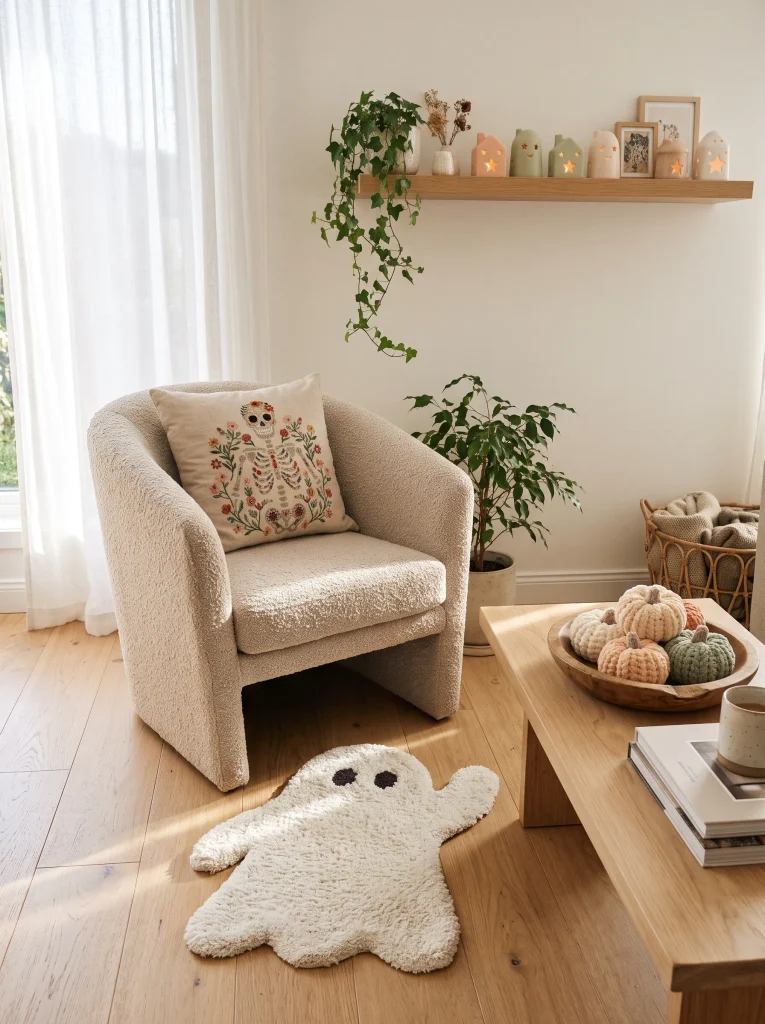Curated Living Room Vignette for Cute Halloween Home Decor