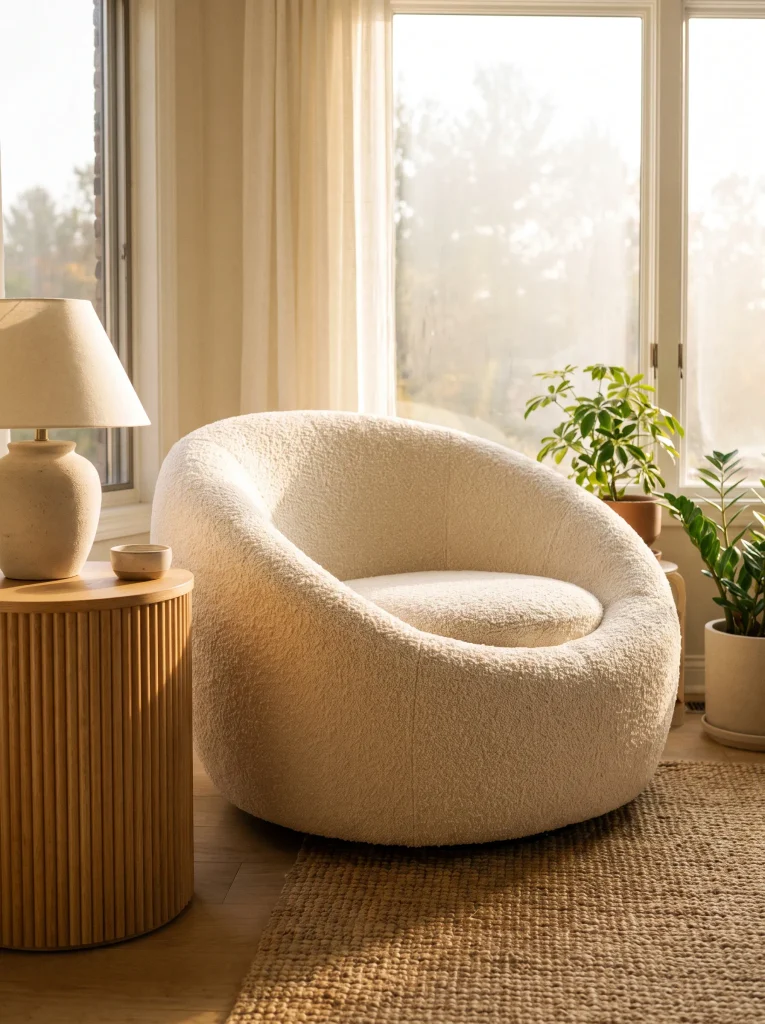 Curved Bouclé Accent Chair
