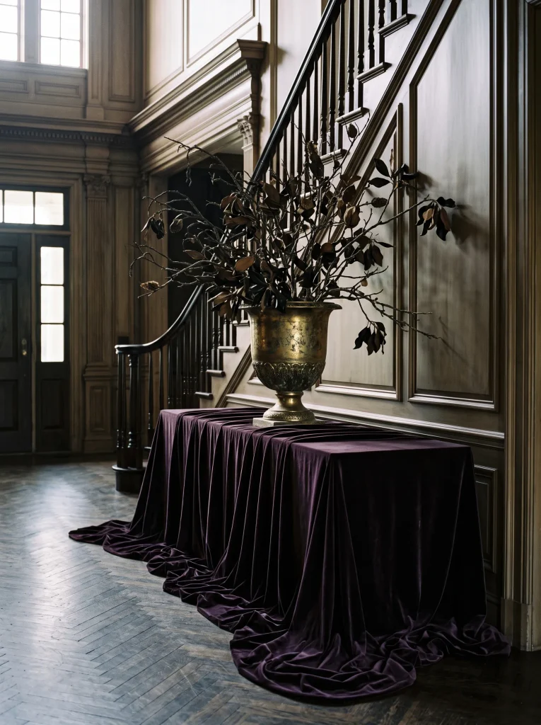 Deep Velvet Draped Entry Consoles