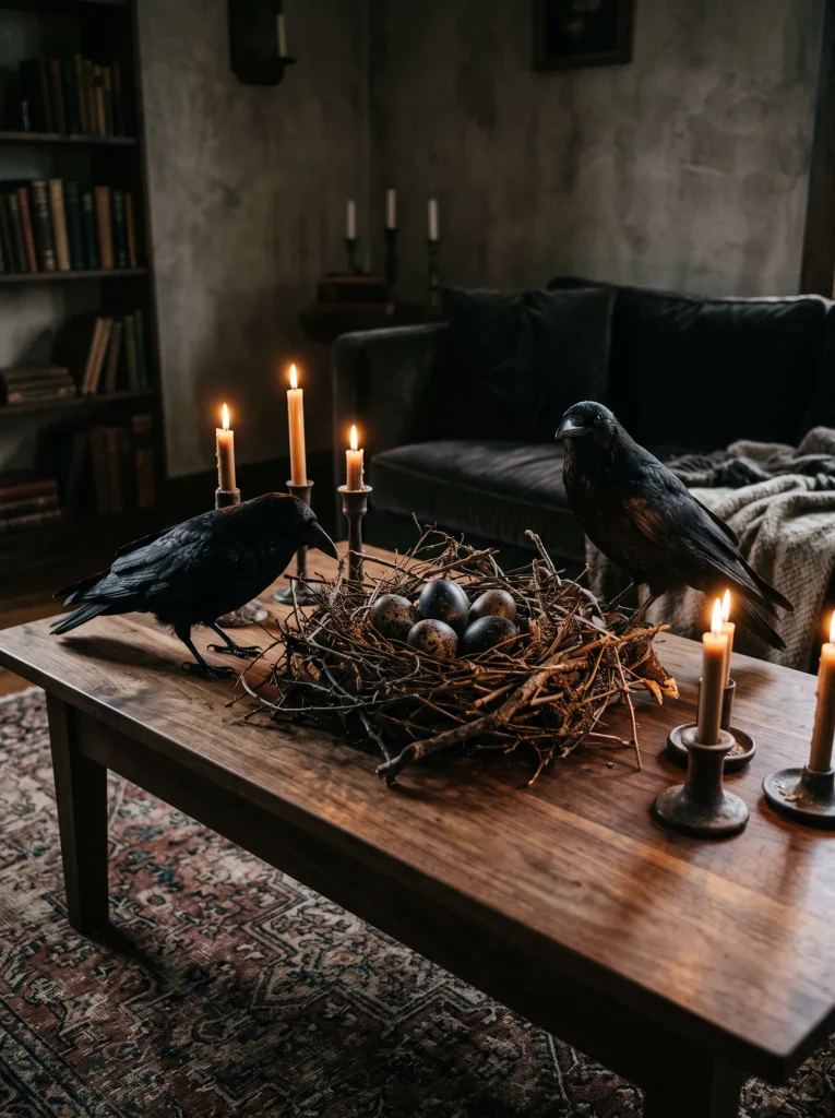 Dramatic Raven and Nest Centerpiece