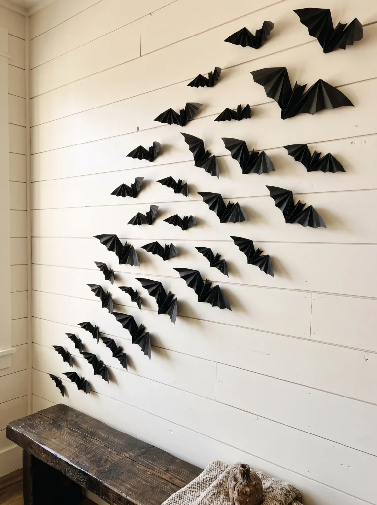 Folded Kraft Paper Accordion Bats on Gallery Walls