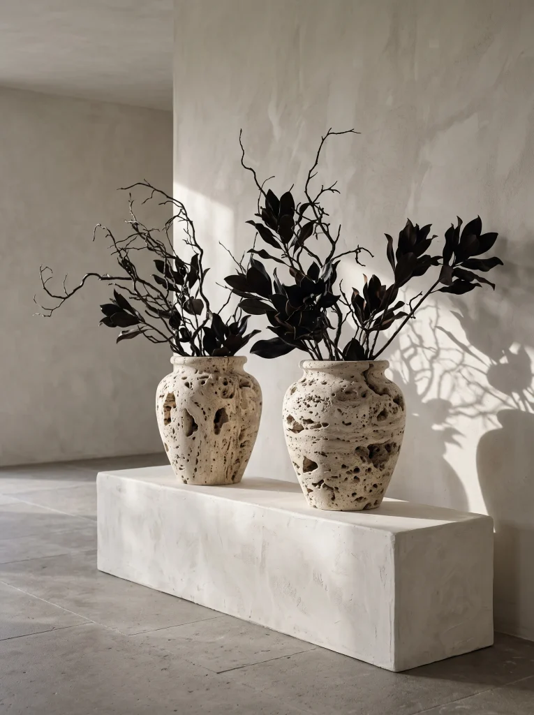 Hand-Carved Travertine Urn Accents