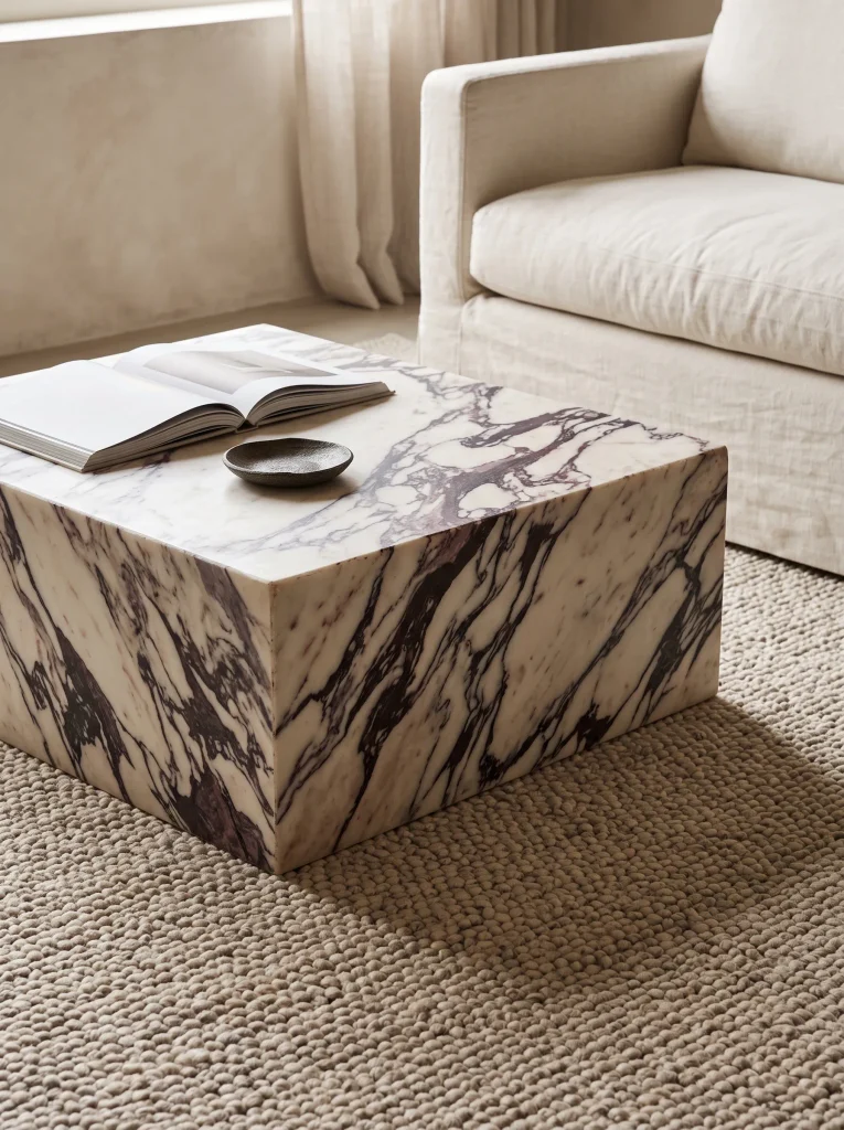Honed Marble Plinth Table