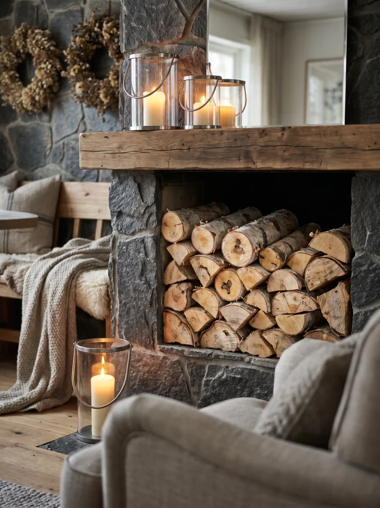 Mantle Stacked Birch Logs