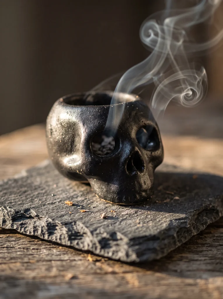 Matte Black Clay Incense Skulls