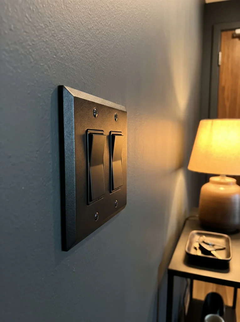 Minimalist Blackened Brass Switch Plate Covers