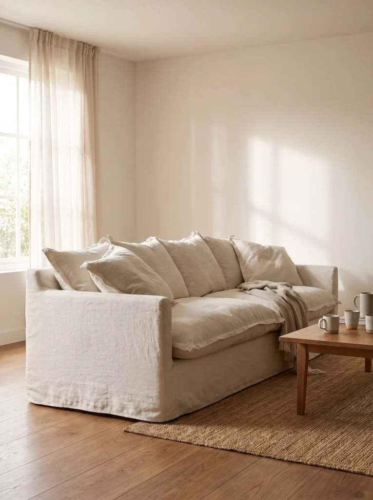 Natural Linen Slipcovered Sofa
