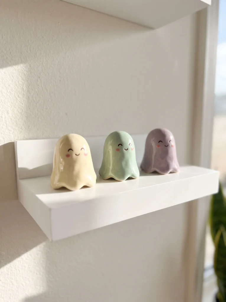 Pastel Sherbet Ceramic Ghost Trio with Blush Pink Cheeks