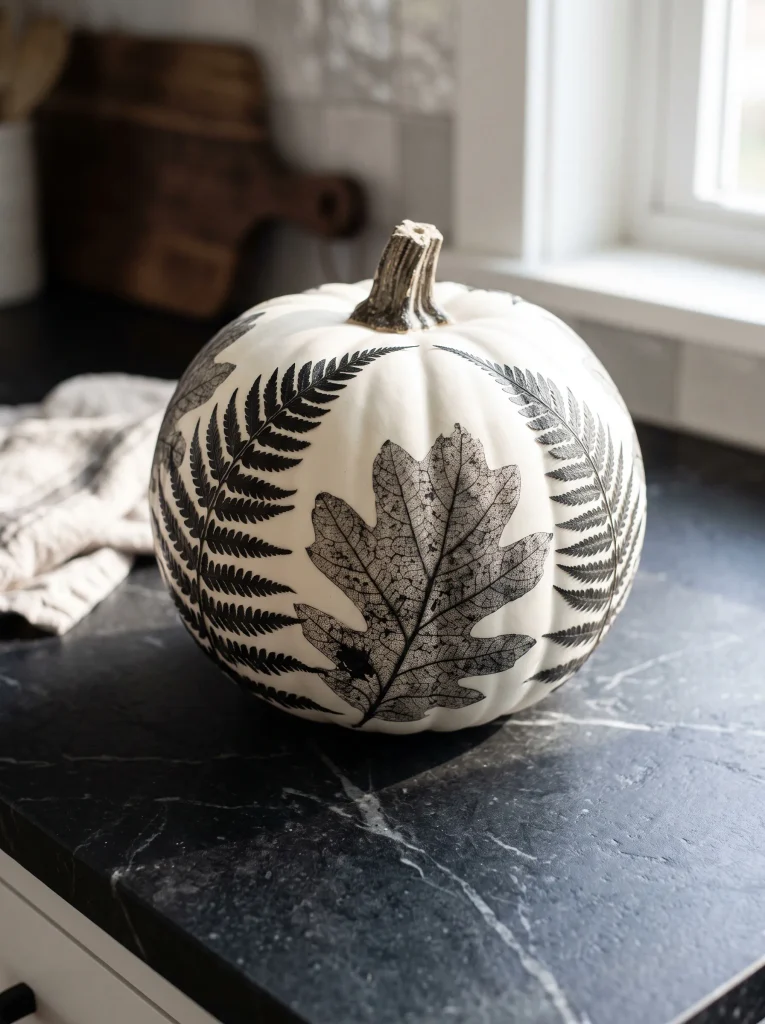 Pressed Botanical Relief on Chalk-White Pumpkins