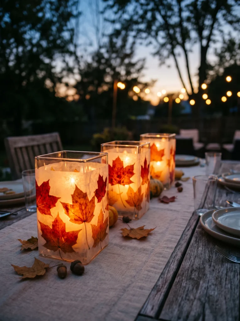 Pressed Wax Paper Autumn Foliage Lantern Sleeves