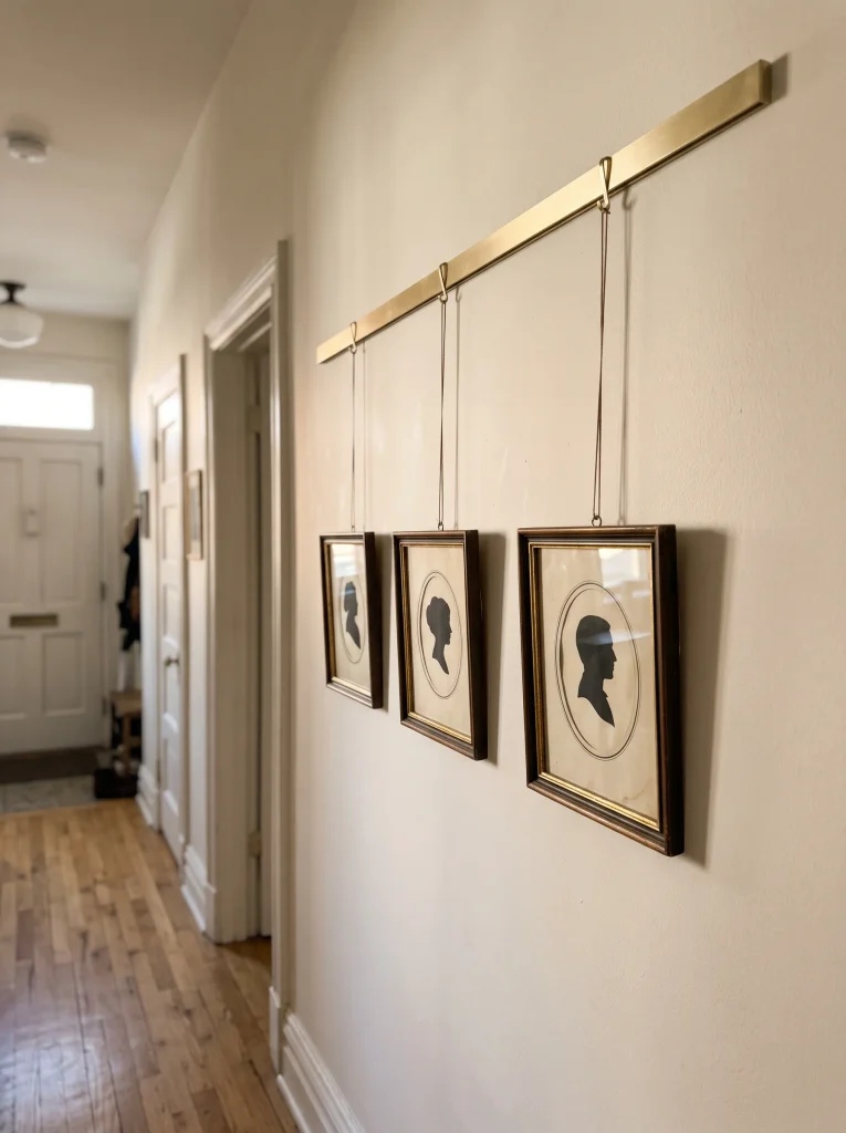 Slimline Brass Picture Rail with Suspended Silhouette Cameos