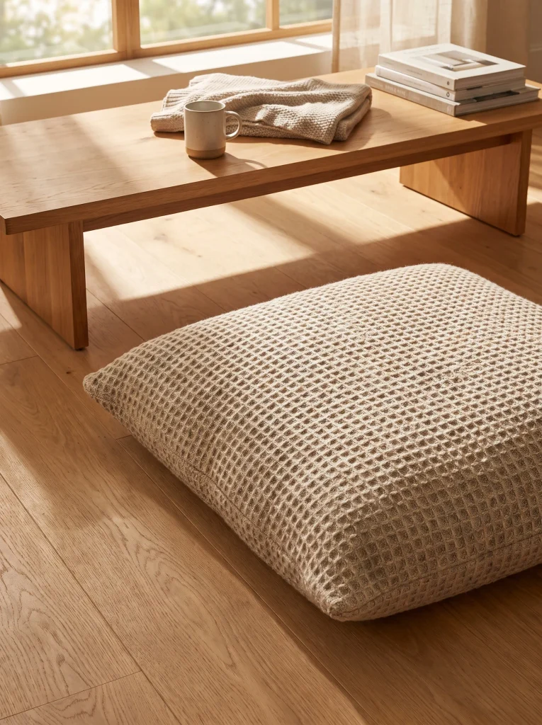 Textured Waffle Wool Floor Cushion