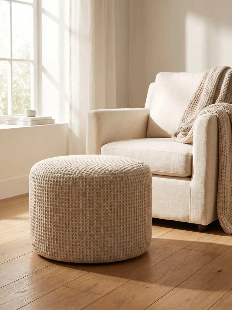 Textured Waffle Wool Ottoman