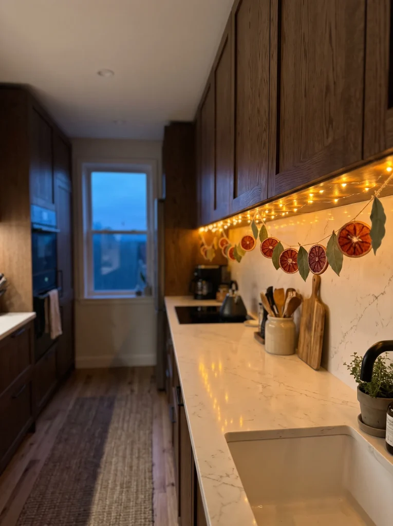 Under-Cabinet Amber Micro-Light Strand with Dried Orange Slices