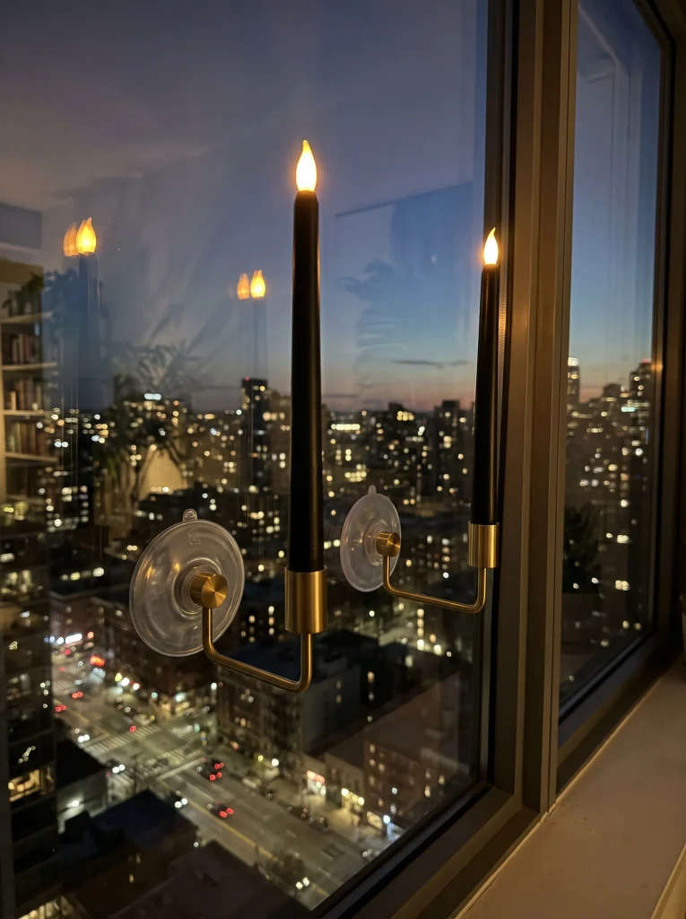 Window-Mounted Ribbed Glass Sconces with Battery Tapers